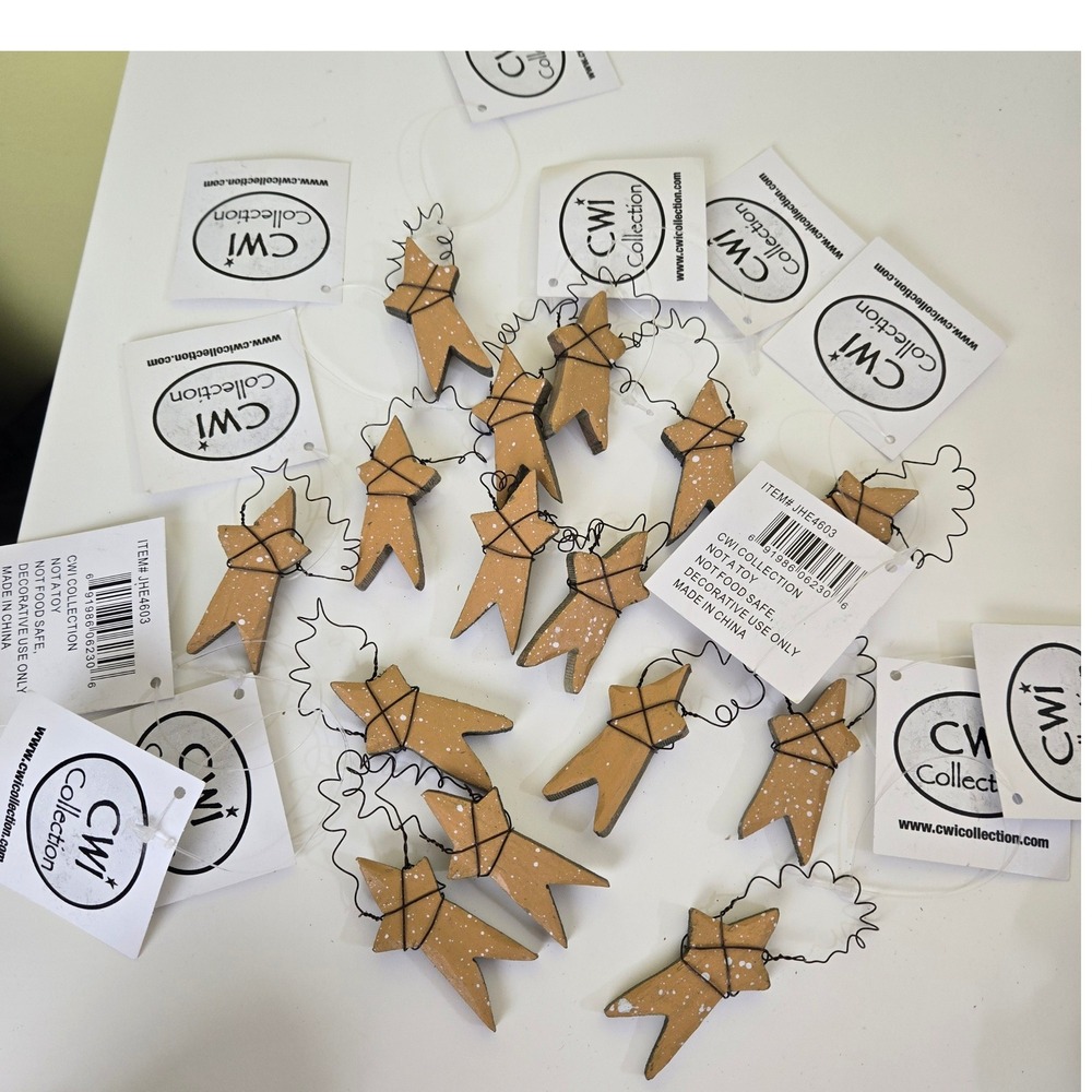 CWI Collection 15pc Rustic Wood wire small Star Ornaments Primitive Folk